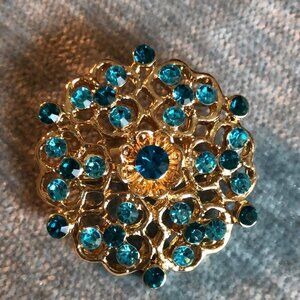 Vintage Style Blue Rhinestone Brooch
